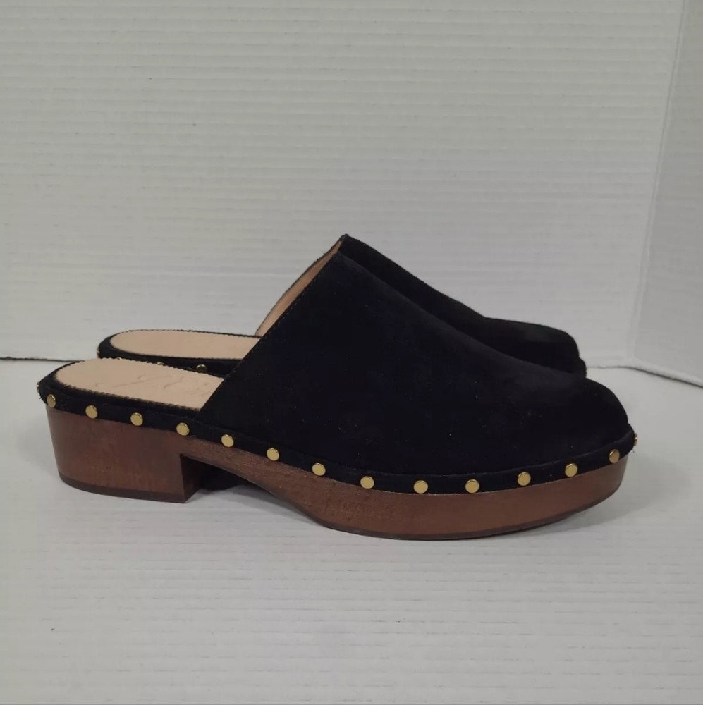 J. Crew Black Mules with Gold Accents